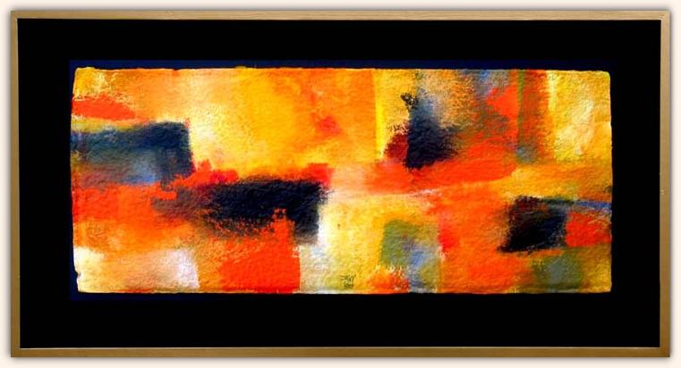 Compositie in geel, oranje en zwart, 2006; acryl op handgeschept papier (form. ca. 75 x 32 cm)